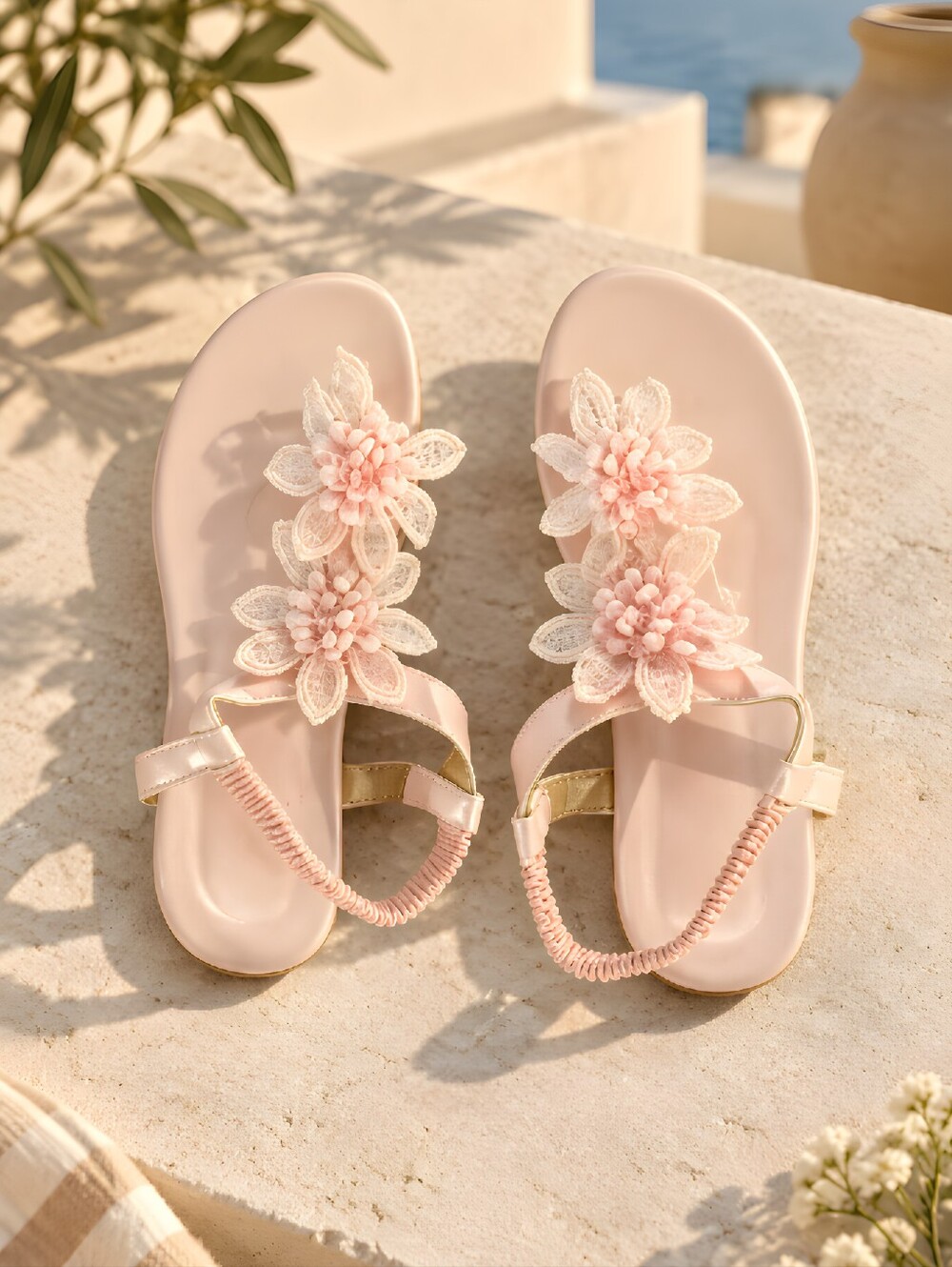 Pink Floral Women's Sandals - Comfortable Summer Slip-On Women's Size 7